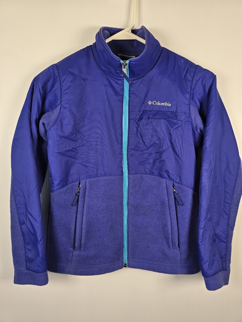 Columbia Kids Blueish Purple Fleece-Panel Full-Zip Jacket Teal Zipper Size M